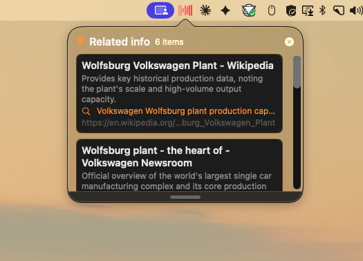 Related-info suggestions screen